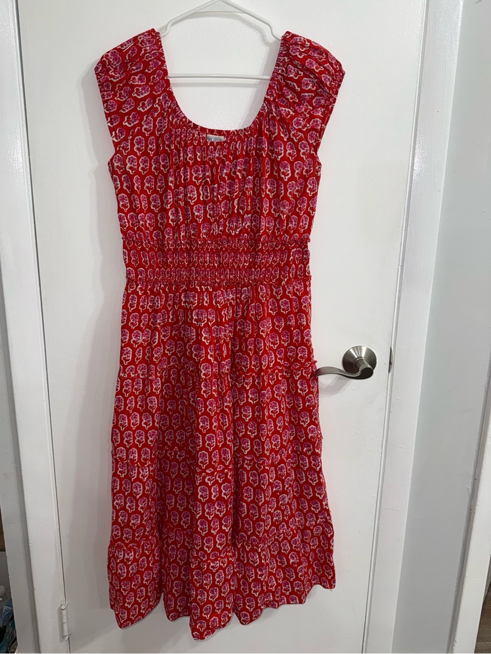 Pink City Prints Rah Rah Dress in Red with Pink Flowers Size Large